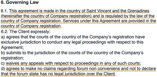 In the paragraph «Proper law» there is a clause about the complaints of the customer