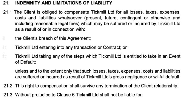tickmill.com broker liability for losses