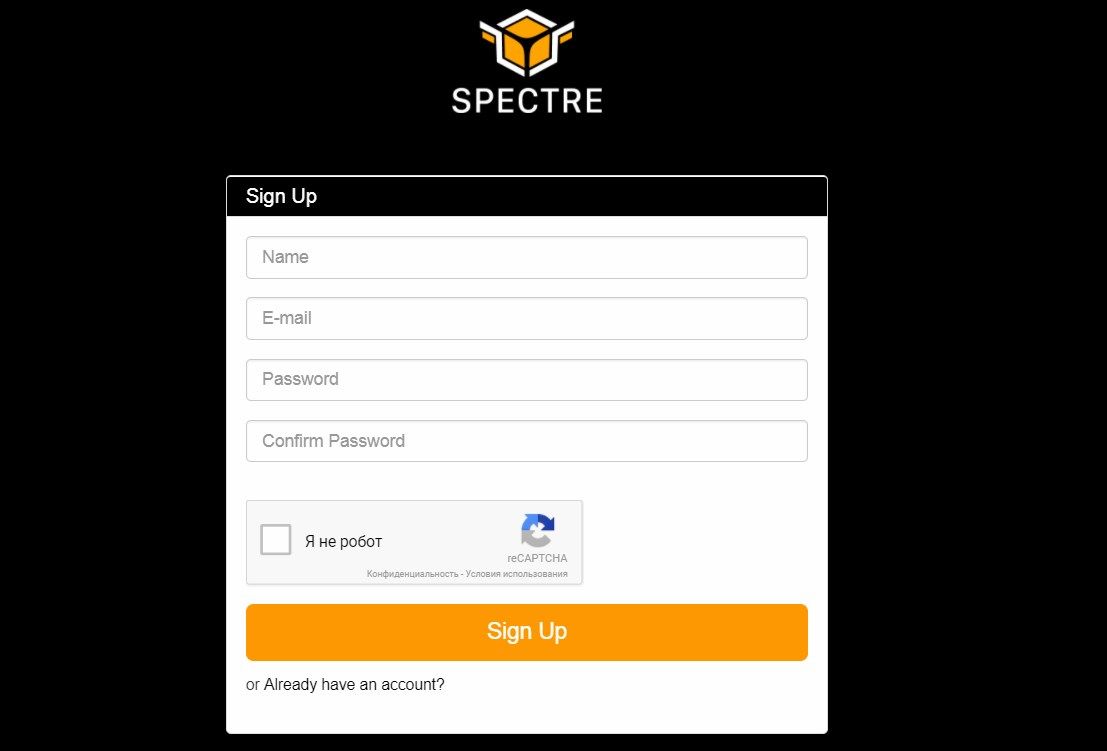 Alpha-version of the Spectre platform: Step 1. Register on the project website