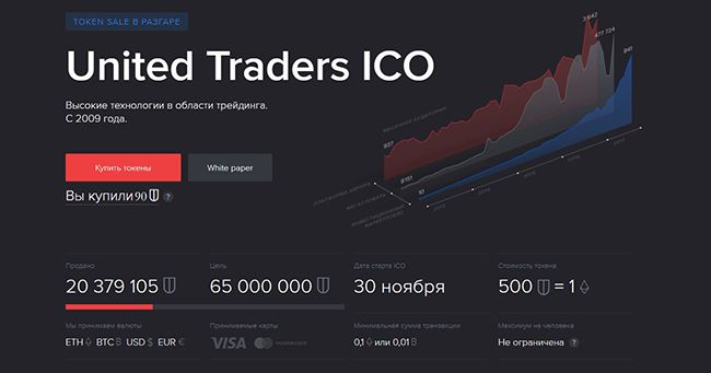 How to participate in the United Traders ICO? Step 4. On the project page you will see the number of purchased tokens