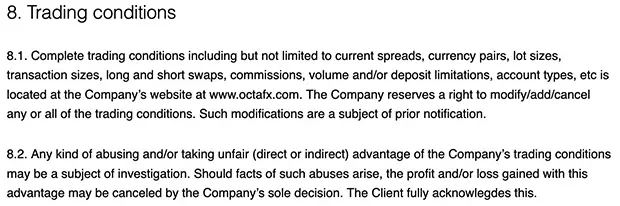 octafx.com Forex trading conditions