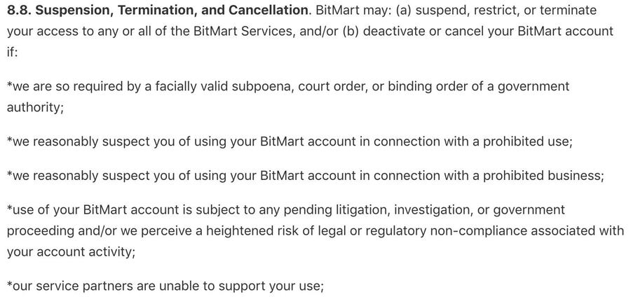 The rules of bitmart.com service