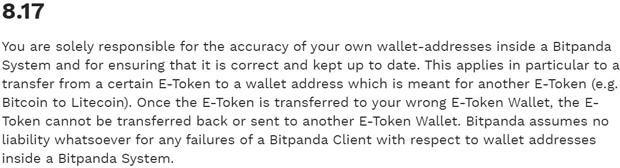 Bitpanda responsibility for payment information