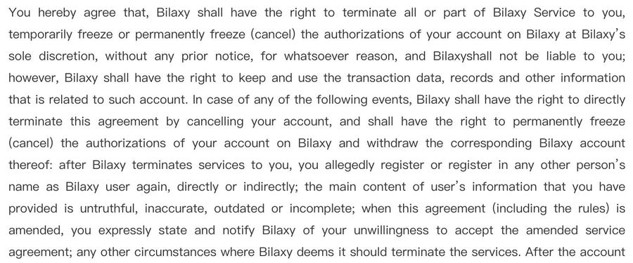 Blocking an account in Bilaxy