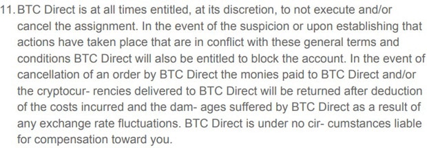 BTC Direct account blocking