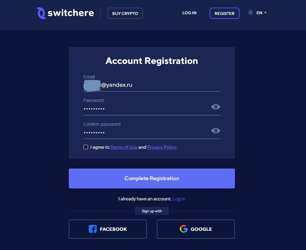 Switchere registration