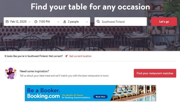 Booking.com table reservations