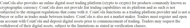 CoinCola buying and selling cryptocurrencies