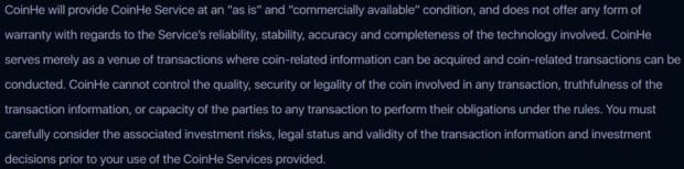 CoinHe terms of service