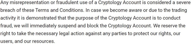 Cryptology account blocking