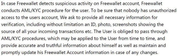 Freewallet user agreement