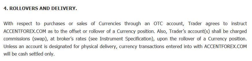 AccentForex rollovers and delivery