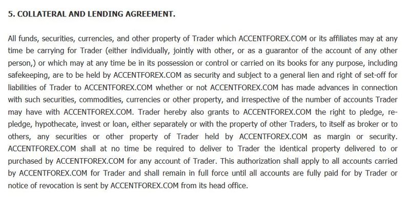 AccentForex collateral and lending agreement