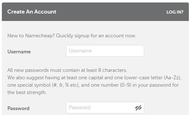 namecheap.com create an account