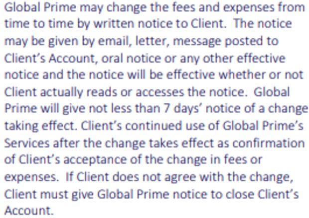 Global Prime trading conditions