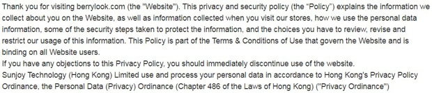 berrylook.com privacy policy