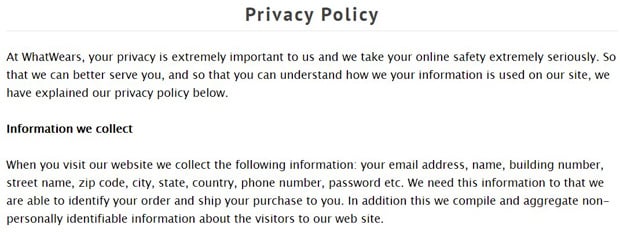 Whatwears privacy policy