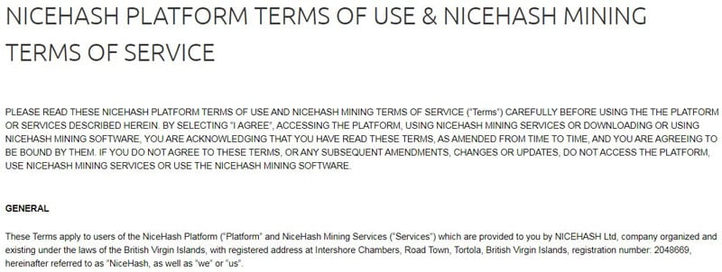 NiceHash user agreement
