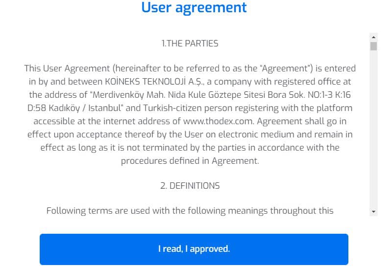 todex.com user agreement