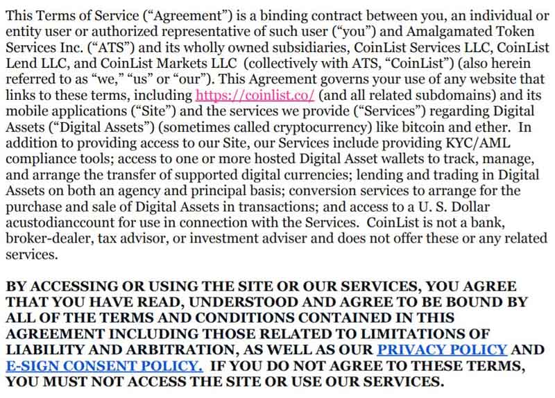 coinlist.co user agreement