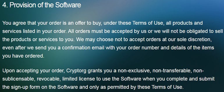 Cryptorg user agreement