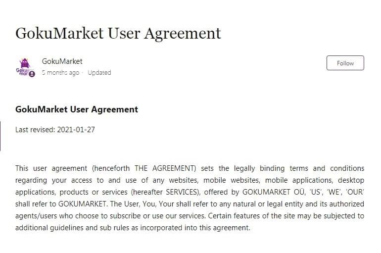 Gokumarket user agreement