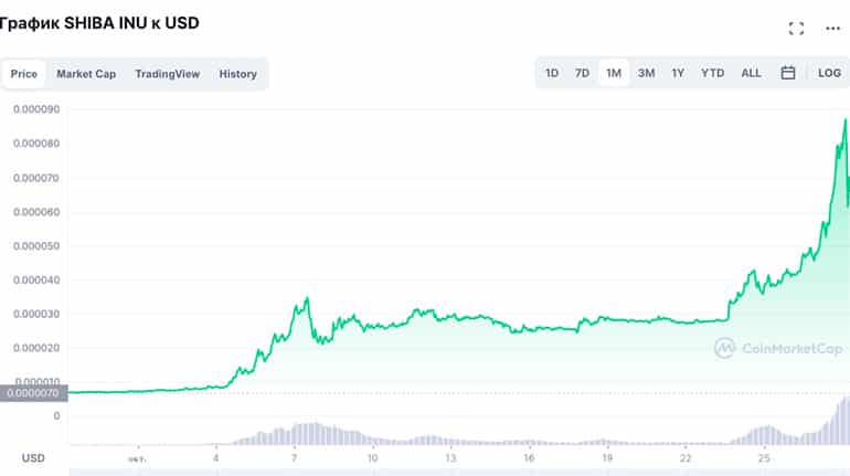 Shiba Inu price chart to USD