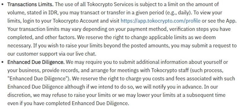 Tococrypto limits