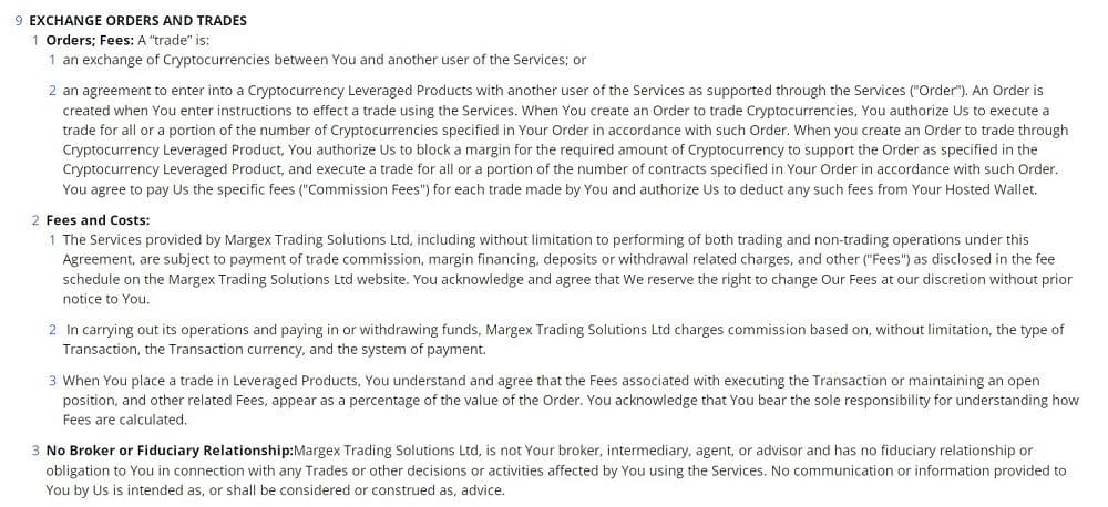 Margex.com user agreement