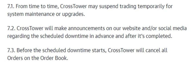 crosstower.com trading suspended