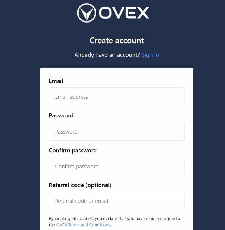 OVEX registration form