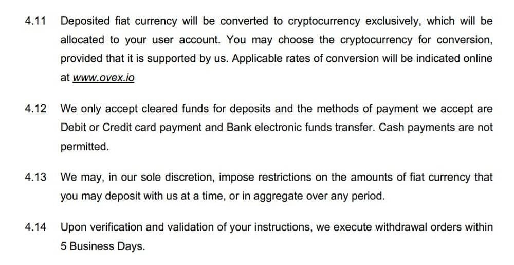 ovex.io withdrawal of funds