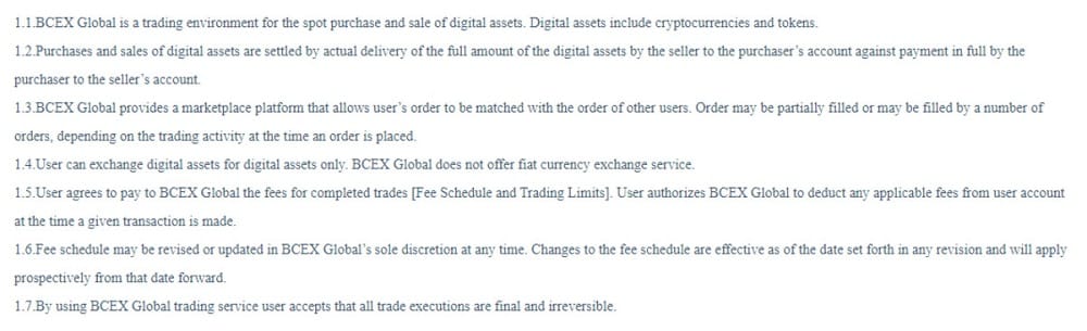 BCEX Global User Agreement