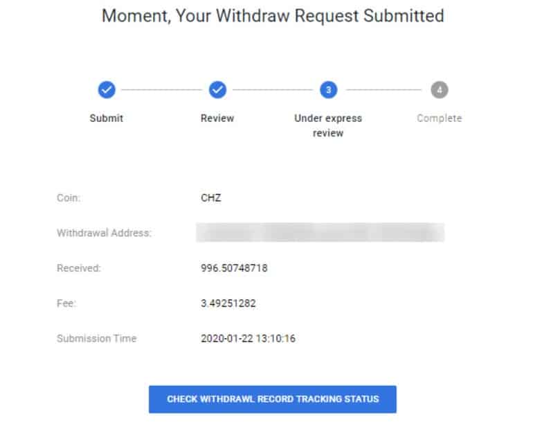 Chiliz withdraw funds