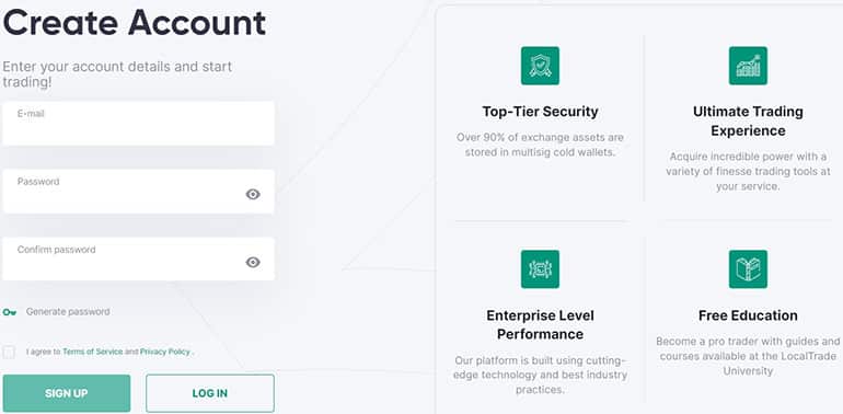 LocalTrade account registration