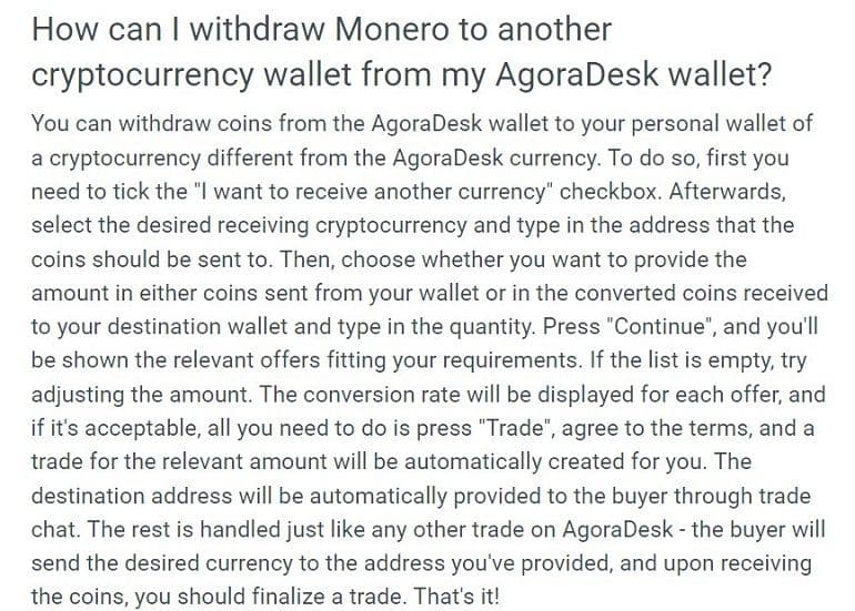 agoradesk.com withdrawal of funds