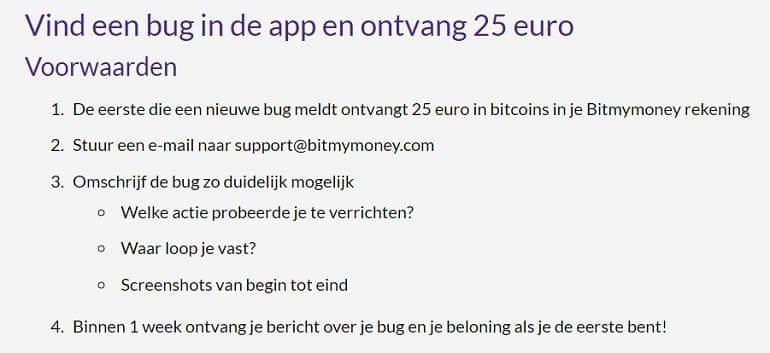 Bitmaymani reward for a bug in the app