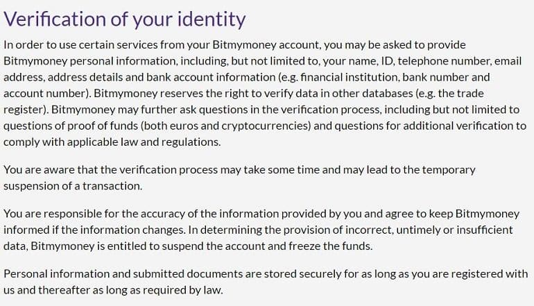 Bitmymoney account verification