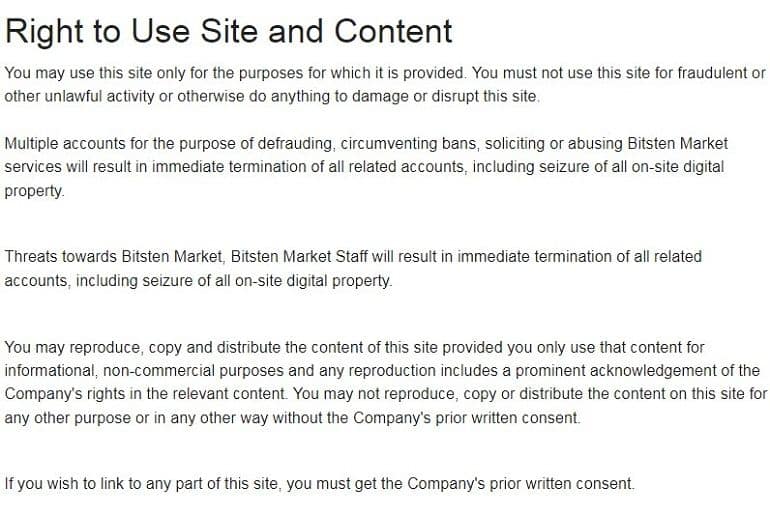 Bitsten right to use the site