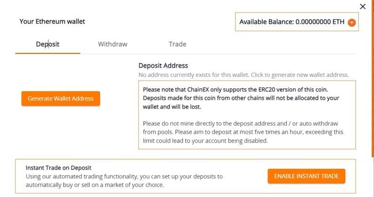 chainex.io replenish account