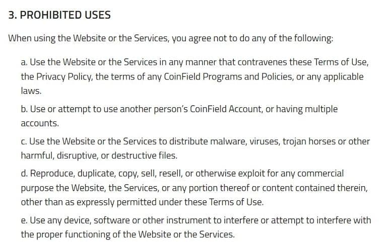 Coynfield bans users
