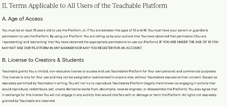 teachable.com service rules