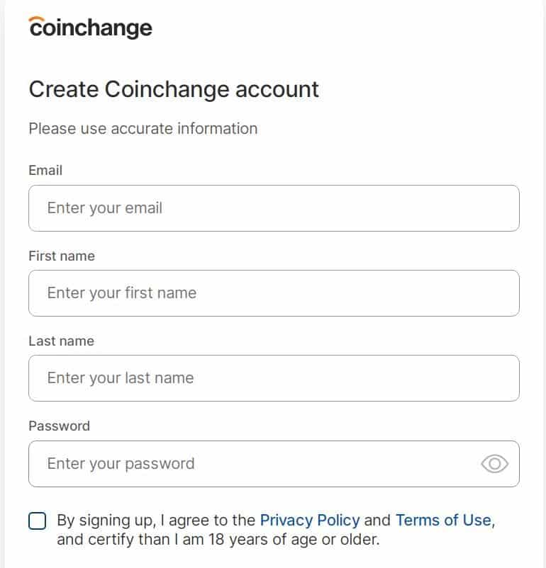 CoinChange registration form