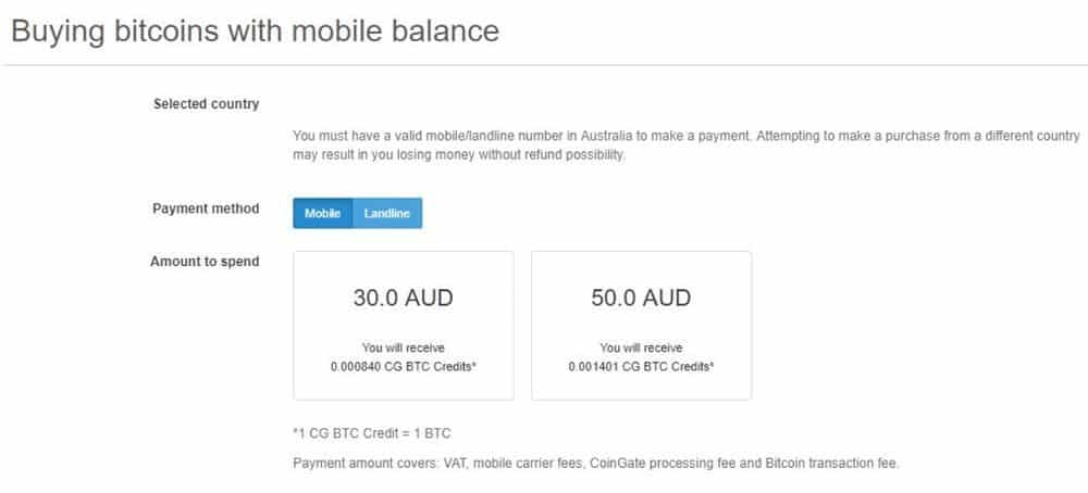 CoinGate purchase from mobile balance