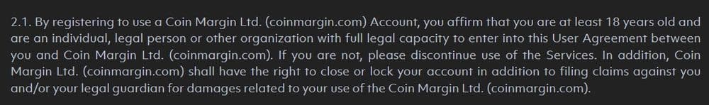 CoinMargin user agreement