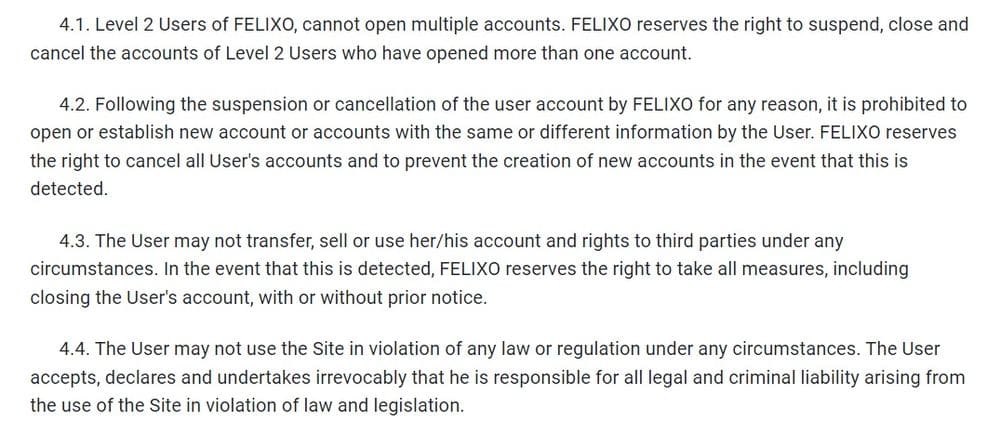Felixo user agreement