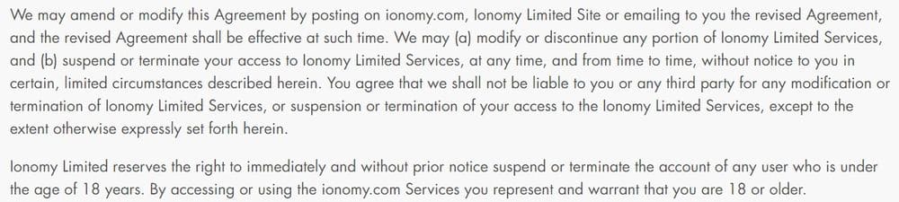 Ionomy user agreement