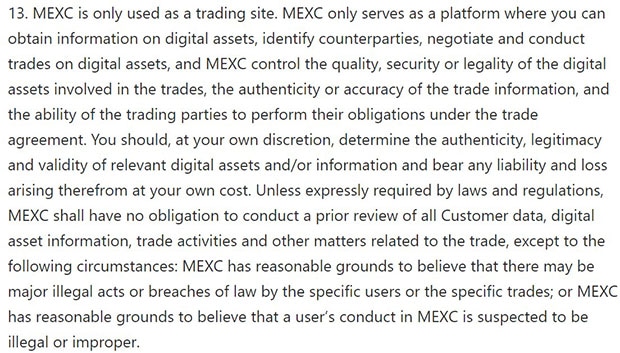 MEXC user agreement