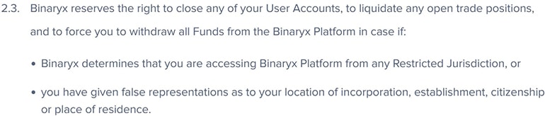 Binaryx account blocking