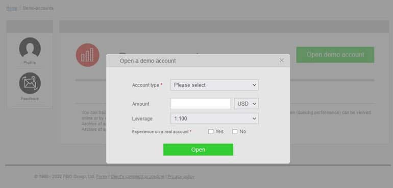 How to open a demo account fiboforex.org